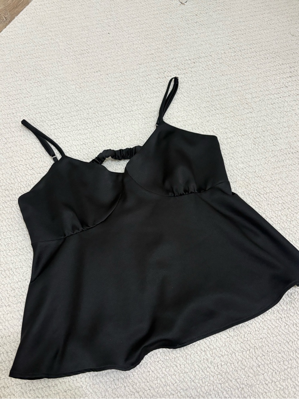 Audrey 3+1 Black Satin Camisole with Ruched Back Detail